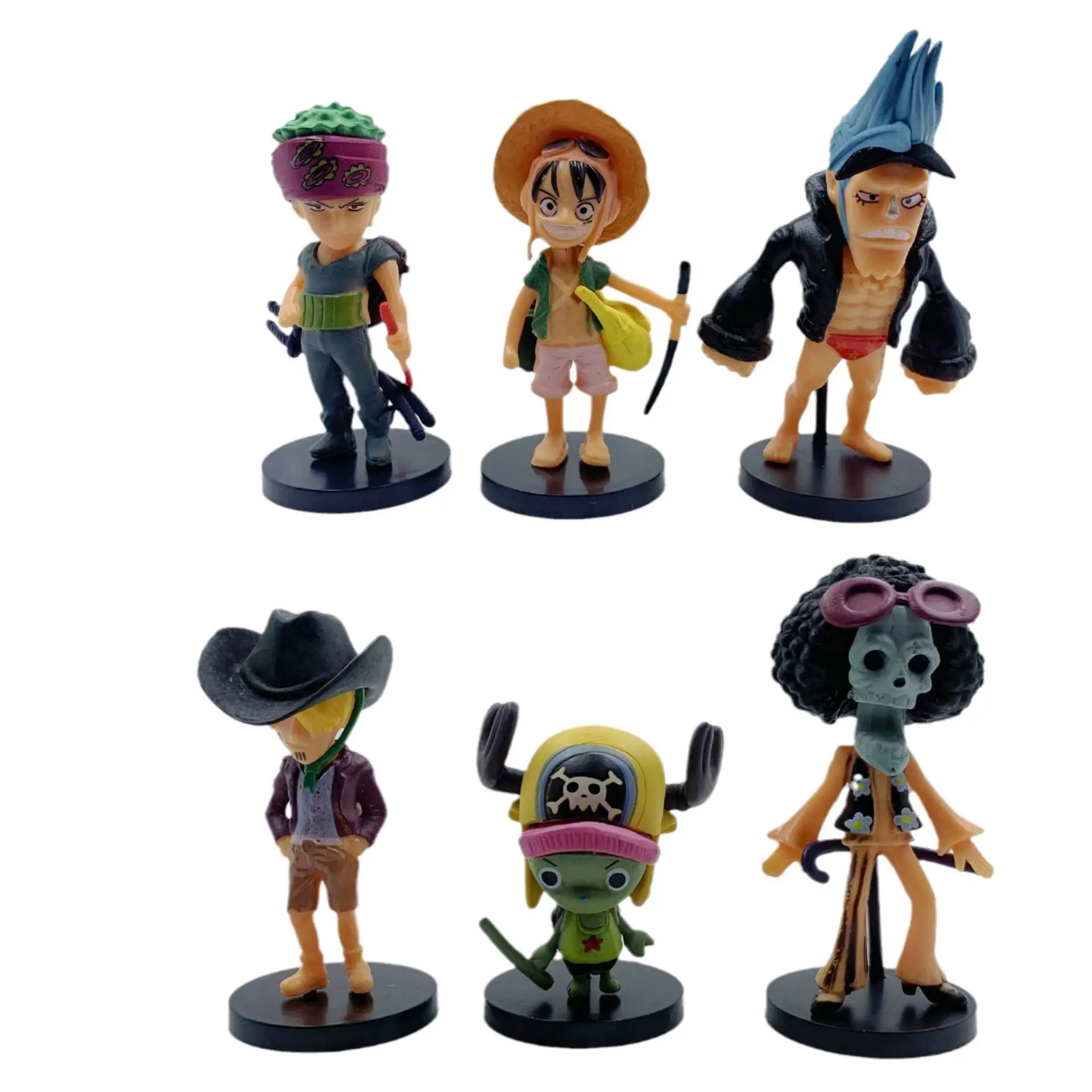 6Pcs/Set Cartoon One Piece Animated Kawaii Character Luffy Zorro Helicopter Robin Frank Hancock Nano Action Character Model Toys