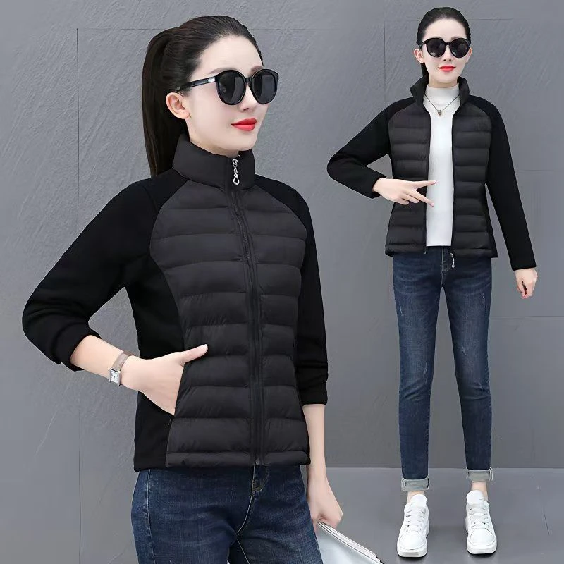 Women's Slim Fit Spliced Cotton Comfortable Jacket For Autumn Winter Outdoor Cotton Jacket, Plus Size For Warmth Fashion