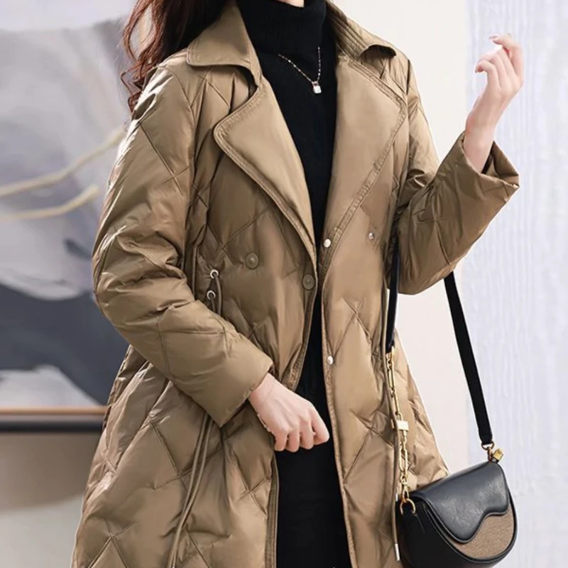 Abrigos de plumas para mujer, chaquetas ajustadas, blusa, gran ropa para exteriores, Parkas gruesas de tendencia 2025, ropa de estilo coreano barata para mujer