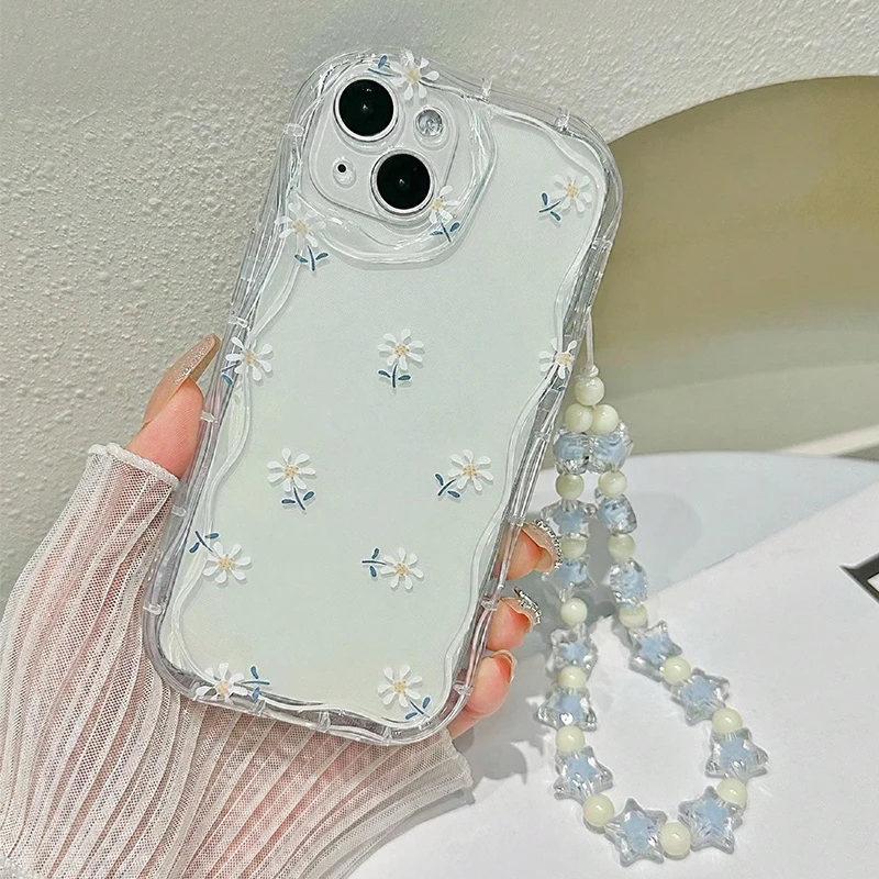Small Painted Flowers Print Chain Transparent Phone Case For Xiaomi 15 14T 13 12 Pro 11 Lite 5G 15 14 13 12 12T Clear Soft Cover