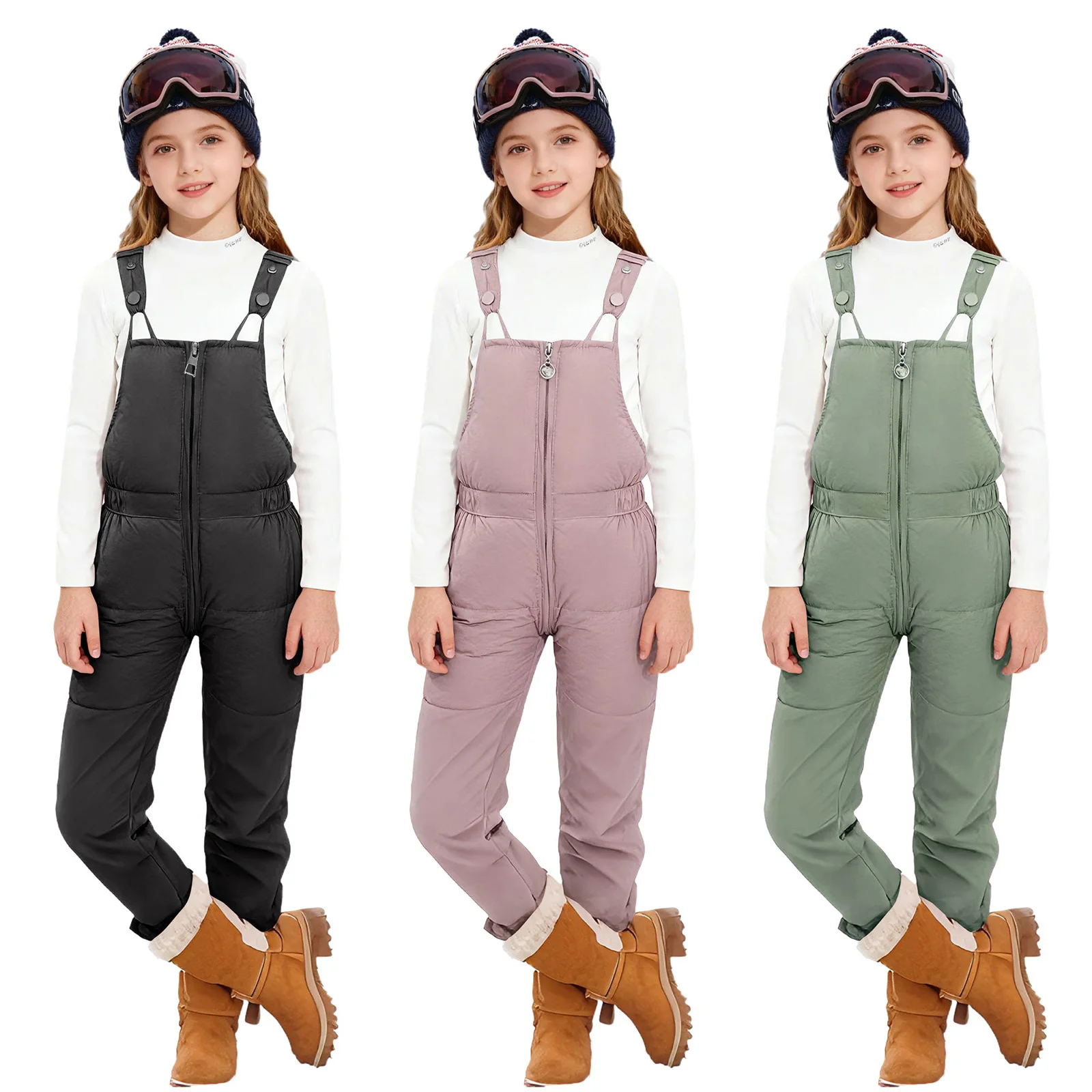 ชุดจั๊มสูทเด็กเล็กสำหรับเด็กหญิงและเด็กชาย แบบมีซิปที่เป้า สายรัดไหล่แบบยืดหยุ่น พร้อมแผ่นรอง สำหรับเล่นสกี เดินทาง ปาร์ตี้กลางแจ้ง