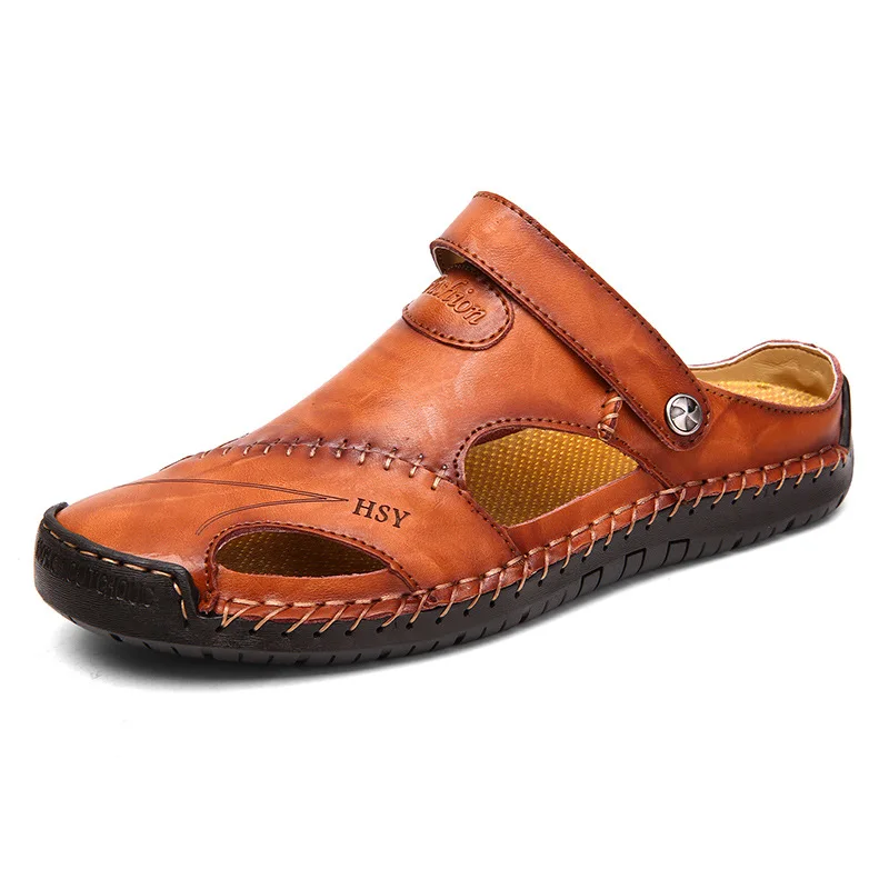 Sandalias romanas clásicas para hombre, zapatos de cuero genuino de marca, zapatillas de exterior, playa, goma, senderismo, Verano