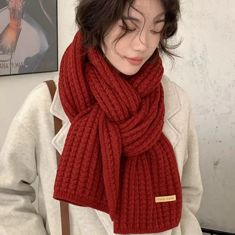 Christmas Women Winter Scarf Korean Woolen Knitted Scarf Lovers Men And Women Thicken Warm Solid Color Couples Knitted Scarves