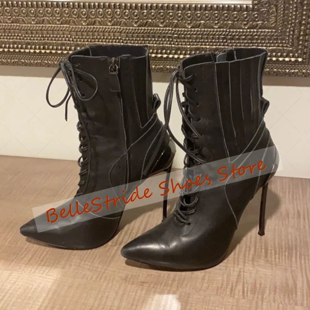 

Black Side Zipper Pointed Toe Boots Matte Leather Women Shoes Stilettos High Heels Party Banquet Dating 2025 Zapatos Para Mujere
