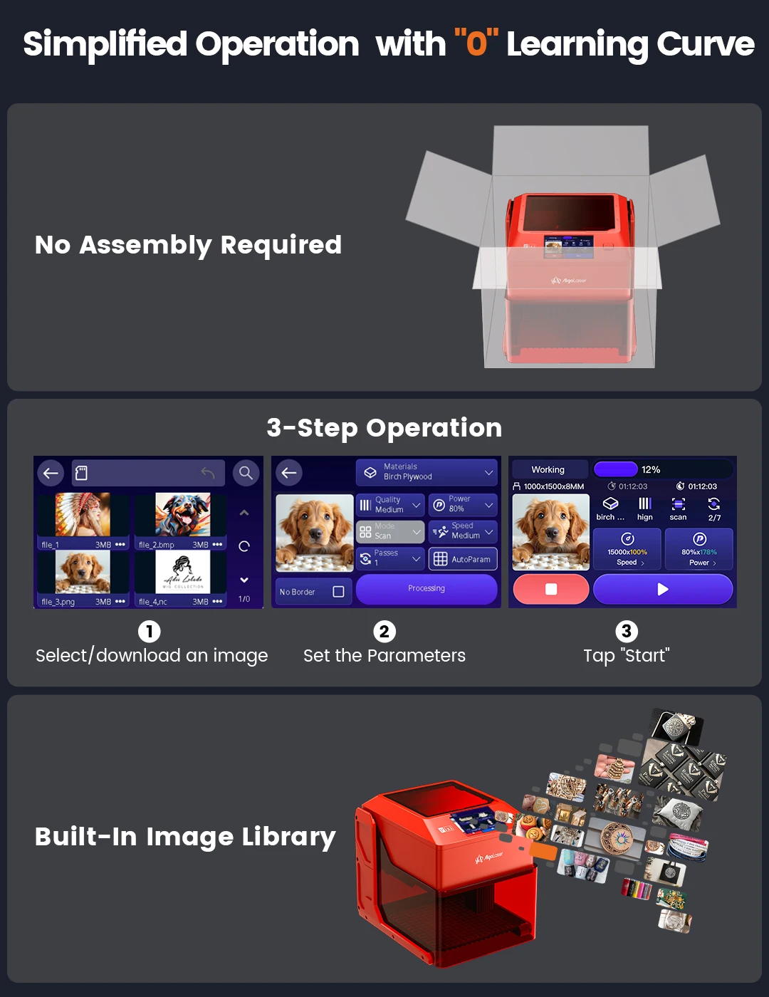 เครื่องแกะสลักเลเซอร์ ALGO Pixi Beginner Business 5W/10W สำหรับงาน DIY บนไม้ หนัง แก้ว เซรามิก พร้อมหน้าจออัจฉริยะแบบออฟไลน์ ใช้งานง่าย