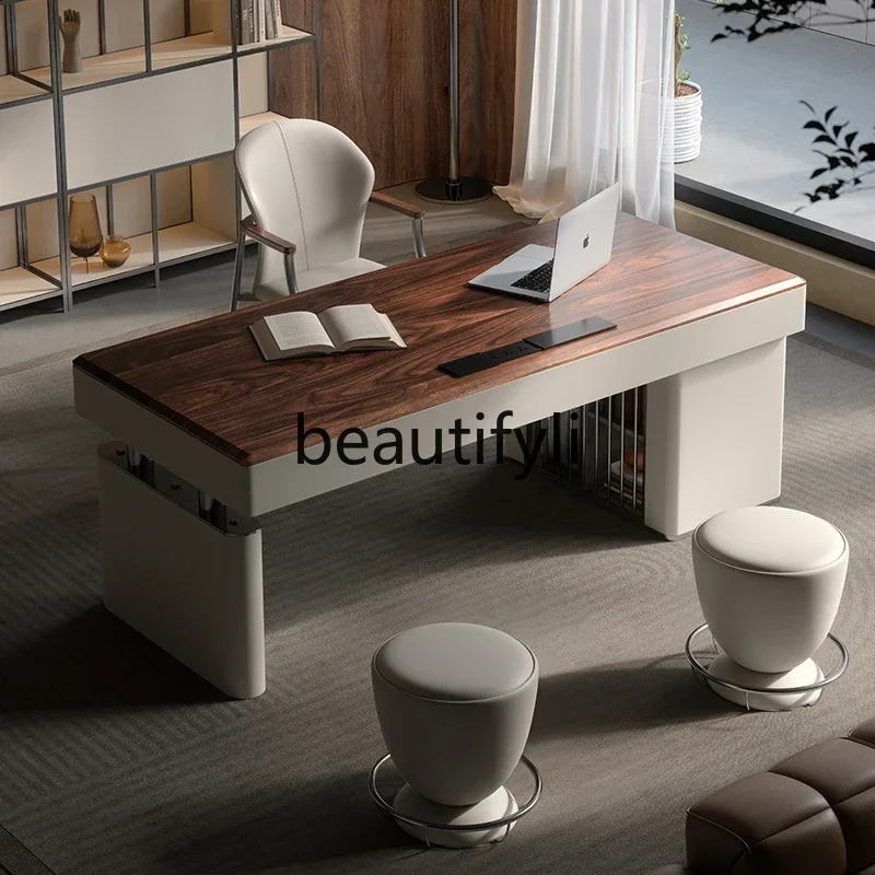 

desk walnut Italian light luxury study home boss home office solid wood computer deskQ