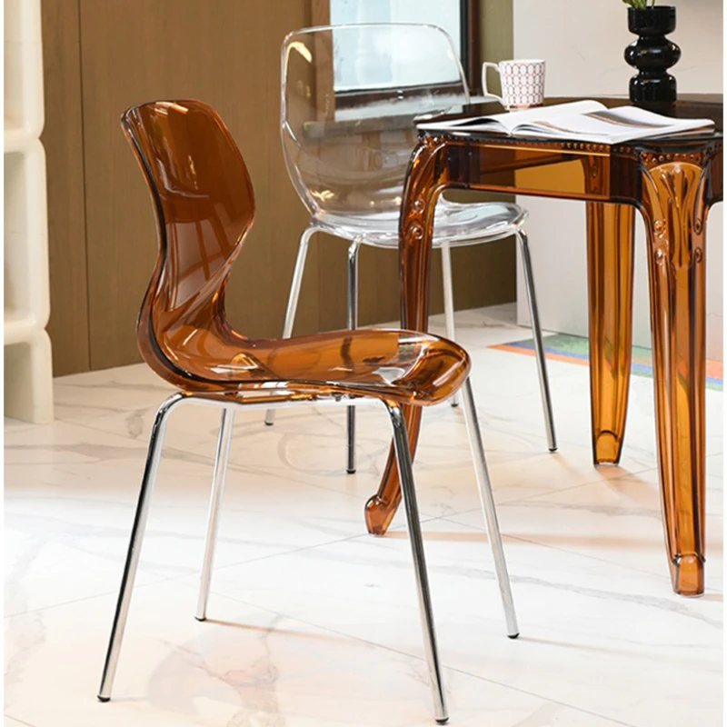 Scandinavian Acrylic Dining Chair Metal Legs Balcony Seat Minimalist Backrest Restaurant Chair Space-Saving Home Kitchen Chairs view 4