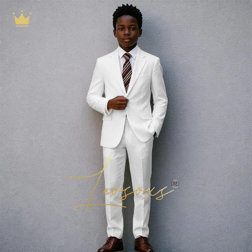 Boys White Suit Set 2 Pieces Notch Lapel Blazer Pants Kids Formal Wedding Page Boy Outfit School Performance Costume