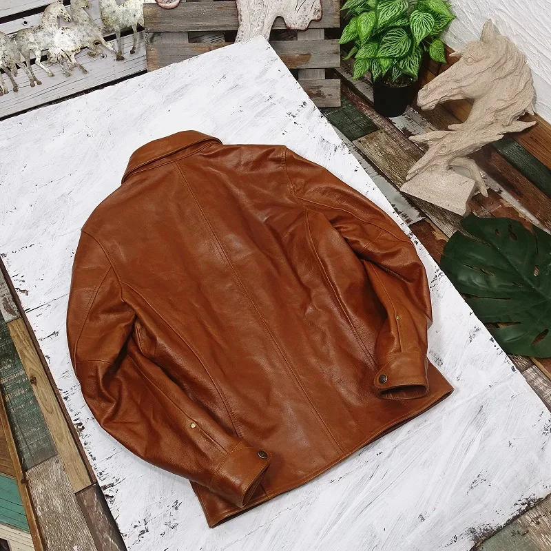 YR!Free shipping.Japanese style Vintage genuine leather jacket.Us cowhide brakeman coat.Classic casual cloth.quality