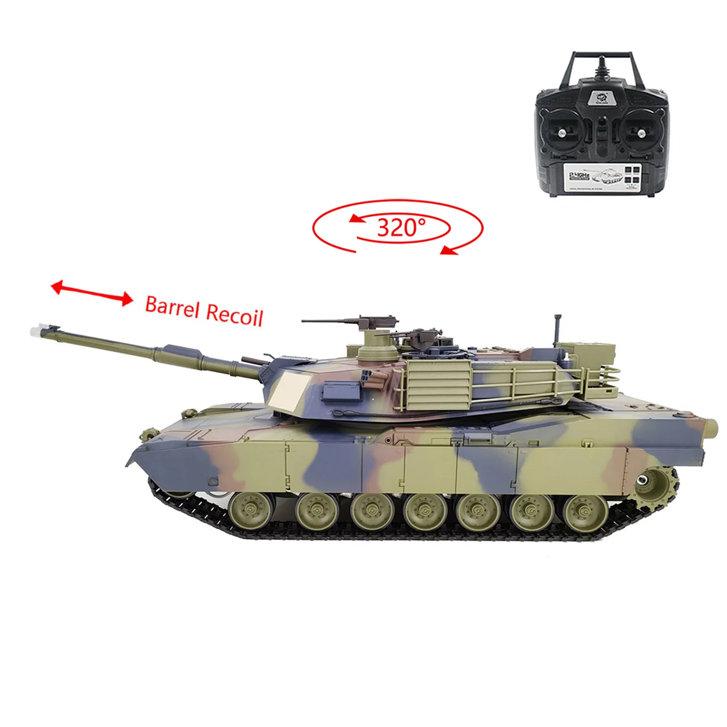 RTR RC tanque 2,4G Henglong 1/16 plástico M1A2 Abrams TK7.0 placa base 3918 coches con orugas eléctricas retroceso de barril torreta de 320 grados
