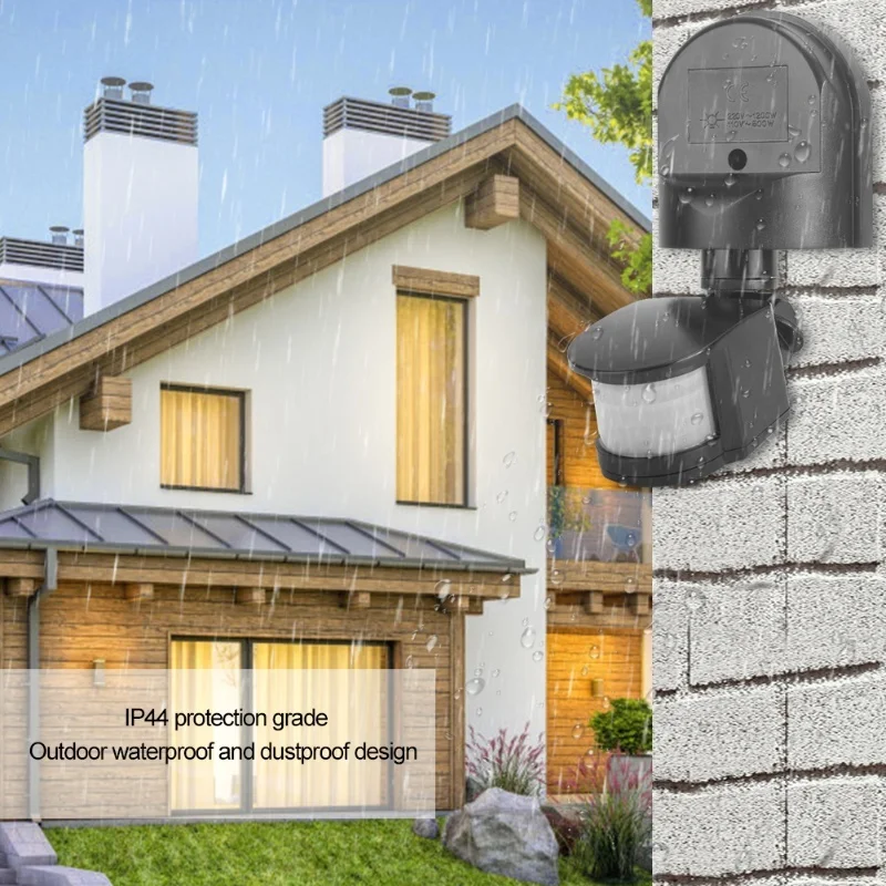 Interruttore automatico impermeabile del sensore di movimento PIR per la luce da parete di sicurezza esterna 110-240V Nero