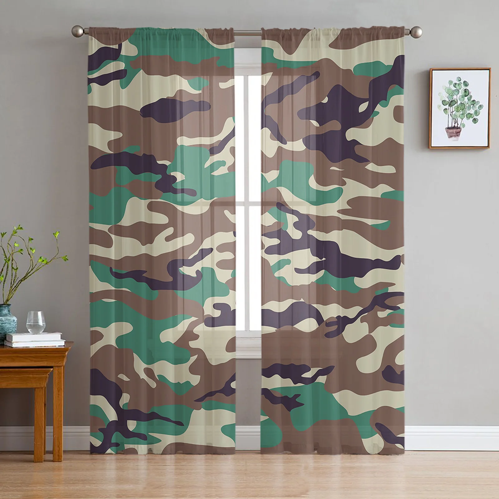 Camouflage Sheer Curtains for Living Room Decoration Window Curtains for Kitchen Tulle Voile Organza Curtains