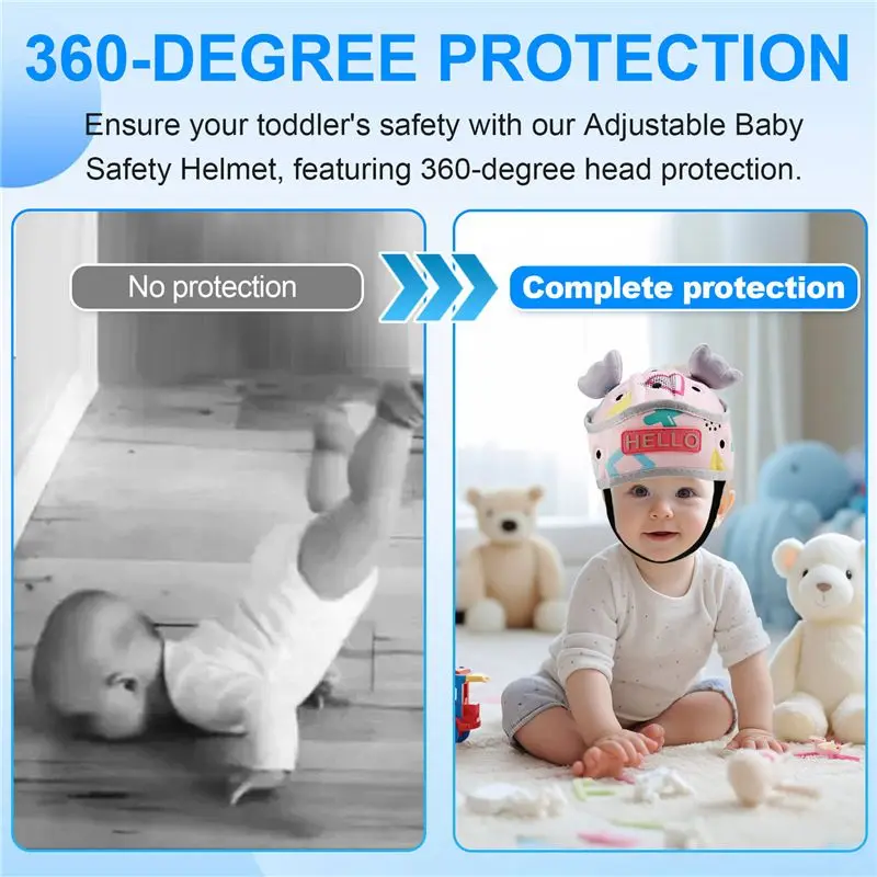 Casco di sicurezza regolabile B05C per bambini, protezione per la testa a 360 gradi, cappello di sicurezza morbido per bambini che imparano a camminare
