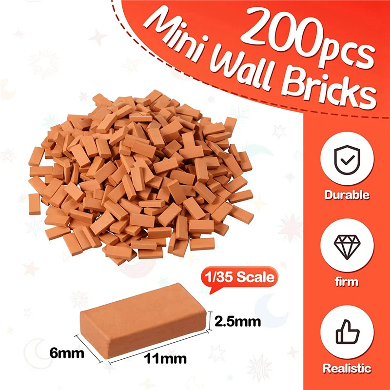 WOWFU-1200 Sztuk Mini Cegiełek do Dekoracji Krajobrazu, Miniaturowe Cegiełki, Ściana z Cegiełek, Małe Cegiełki do Domku dla Lalek, Elementy Ogrodowe, Skala 1/35