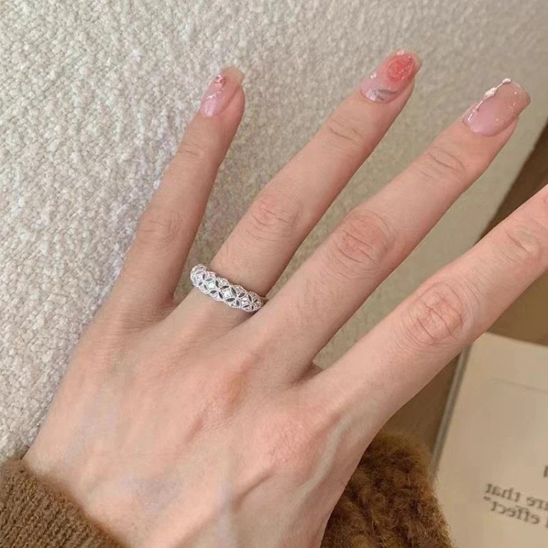 

Vintage lace hollow out texture inlay diamond rings for women exquisite silver 925 high-end elegant ring wedding jewelry gifts