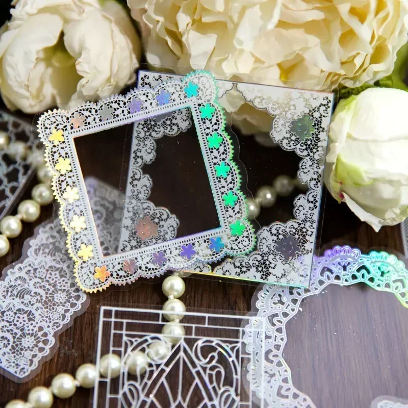 10Pieces Vintage Supplies Notes Collage Backing Scrapbooking Decorative Lace Stickers Gold Bronzing Transparent border 11CM