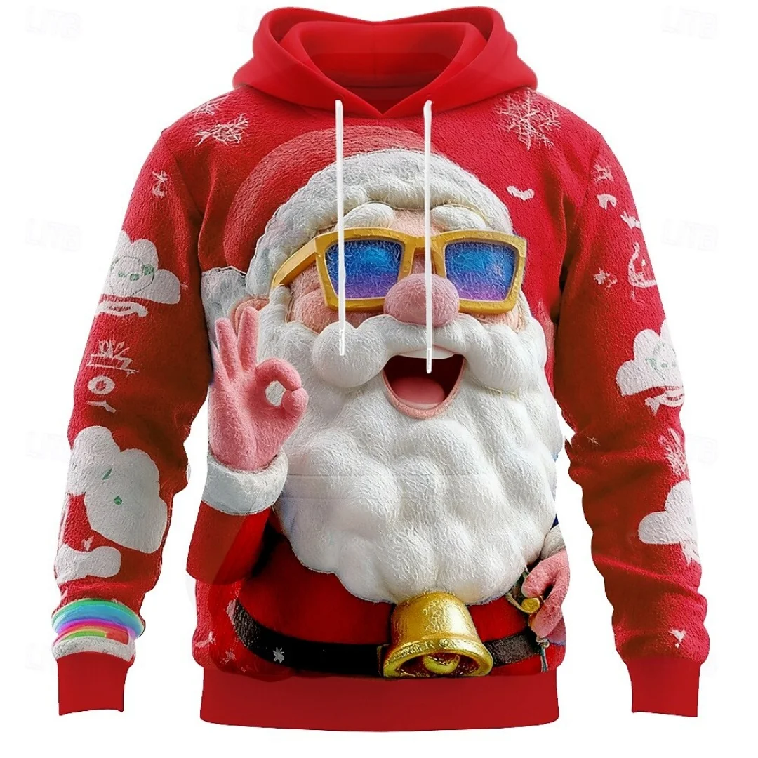 الرجال لطيف سانتا كلوز هوديي كامل 3D طباعة عيد الميلاد البلوز البلوز سانتا ركوب طويلة الأكمام الرجال البلوز الملابس