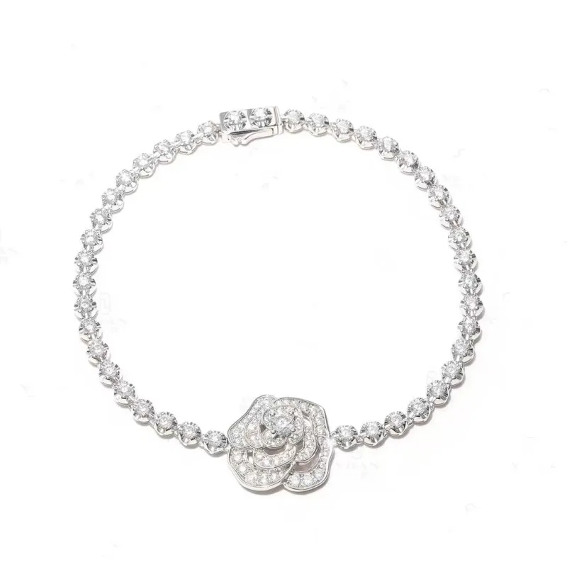 

ZOCA Sparkling Pink AAA Zircon Charms Tennis Bracelet 925 Sterling SilverRose Flower Bracelets for Women Korea Fashion Jewelry