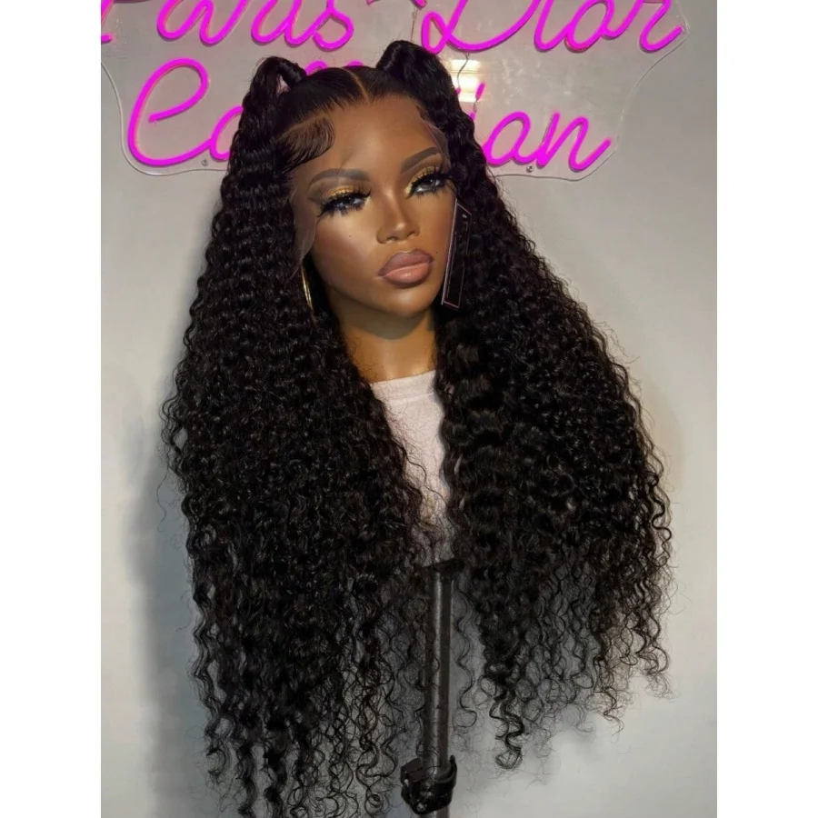 

200% 38 40 дюймов 13x4 Прозрачные кружевные фронтальные парики Человеческие волосы Предварительно выщипанные с детскими волосами Длинные вьющиеся человеческие волосы Парики Глубокая волна