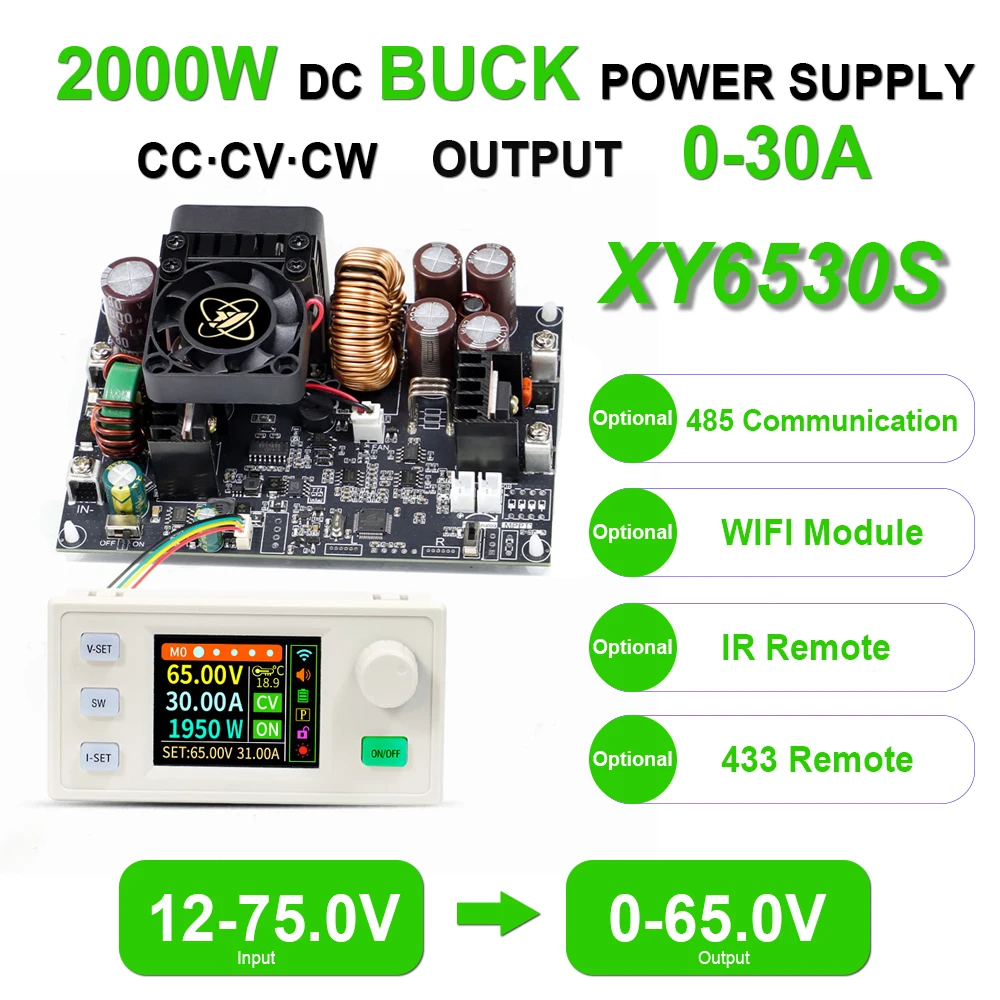 XY6530S 2000W 30A DC Buck Netzteil CNC CV CC CW Einstellbare Stabilisierte Konverter Modul MPPT Solar Lade Echte farbe LCD