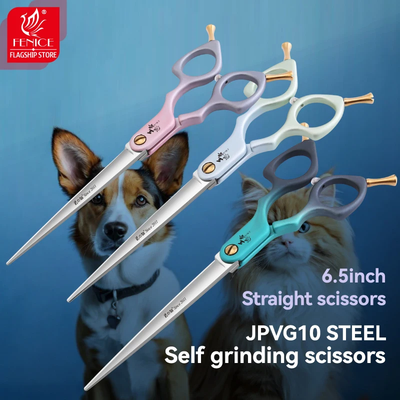 

Fenice King Series High-end JPVG10 Steel Self Grinding Scissors 6.5 Inch Dog Cutting Grooming Scissors Pet Scissor for Groomer