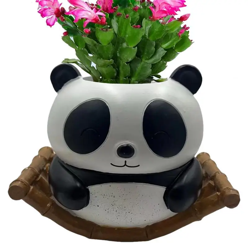 

Cute Plant Pot Resin Wobblable Panda Succulent Planter Home Decor Bonsai Pots With Drainage Holes Decorative Indoor Plant Pots