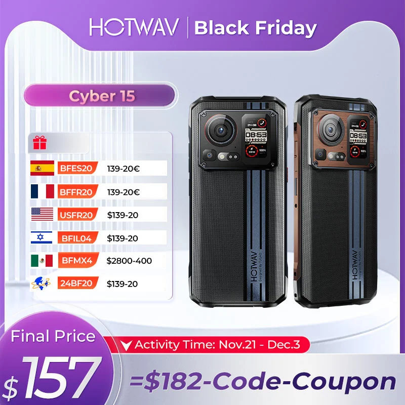 HOTWAV Cyber 15 Rugged Smartphone Android 13+6.6'' NFC Phone 6280 mAh 24GB(12+12)+256GB SmartPhone 120Hz 200MP Camera Cellphones