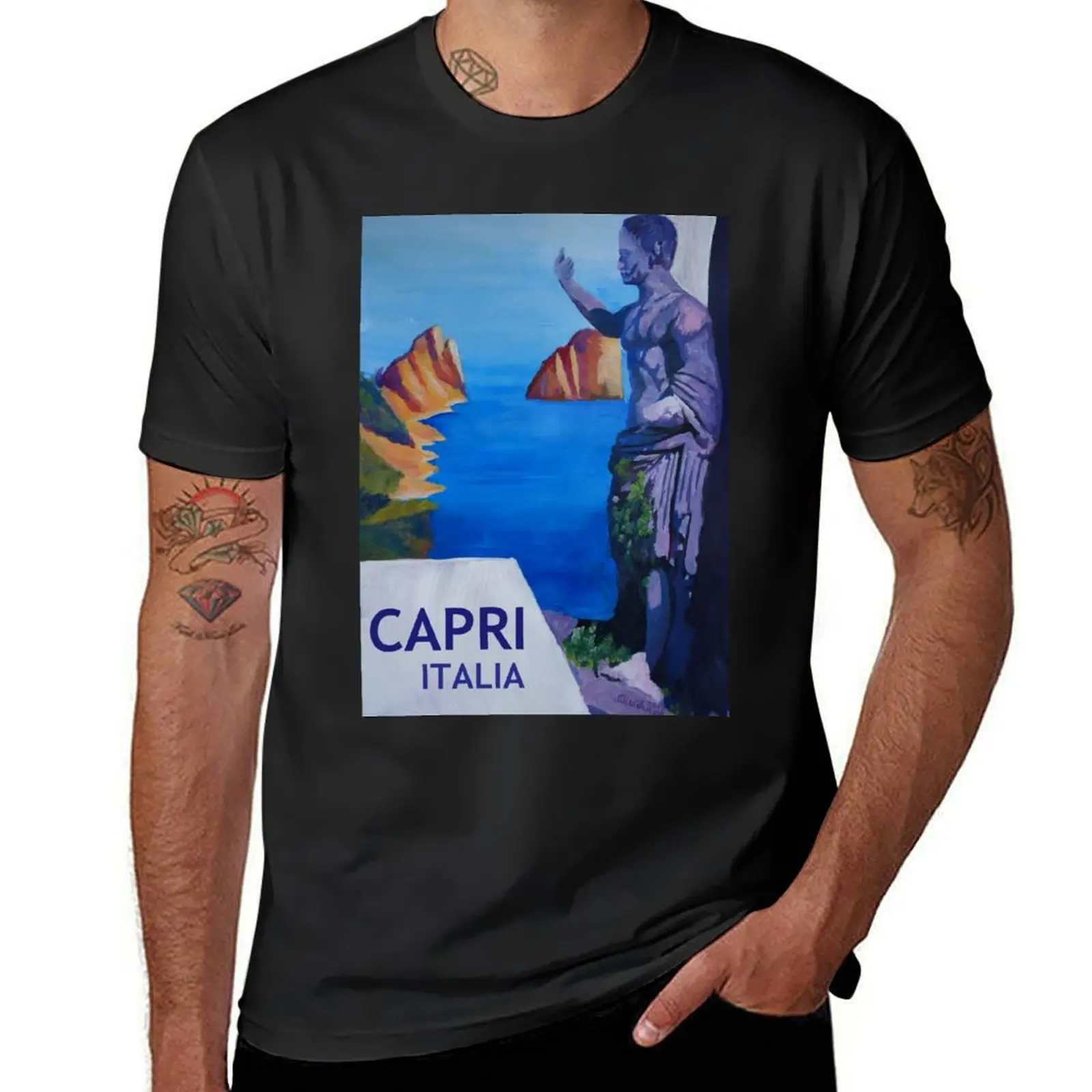 Capri mit Roman Empire Statue - Retro Poster T-Shirt sublime plain tops heavyweight t shirts for men