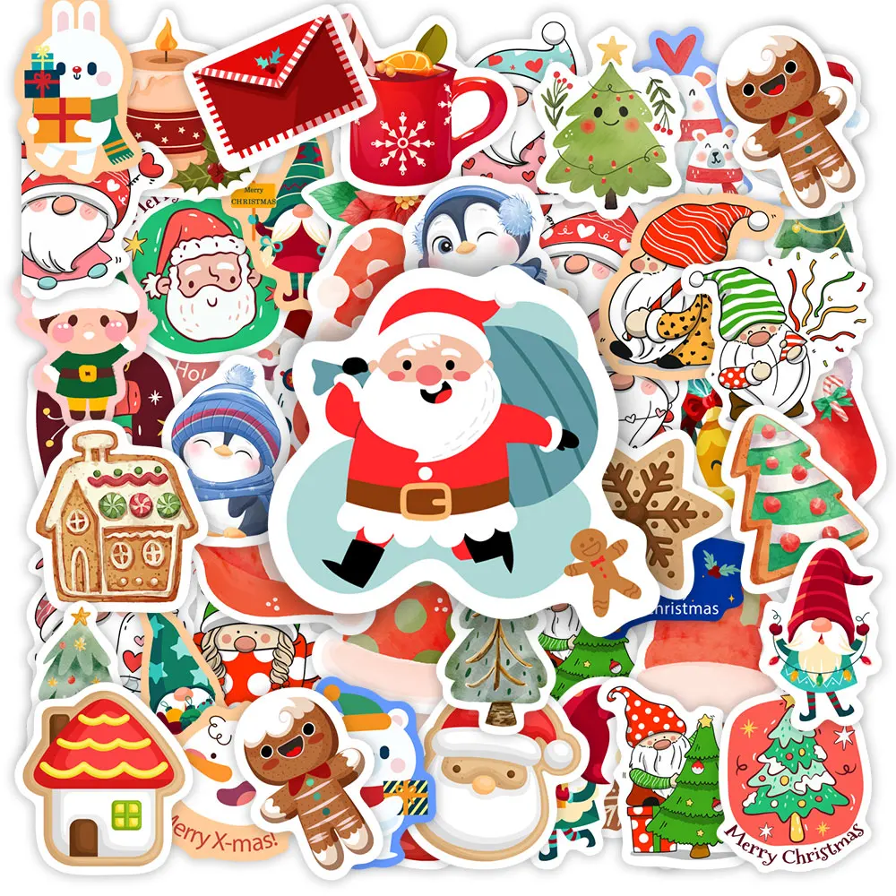 

Merry Christmas Stickers Funny Santa Claus Snowman Decals Waterproof for Laptop Phone Skateboard Scrapbook Luggage Kids Toys