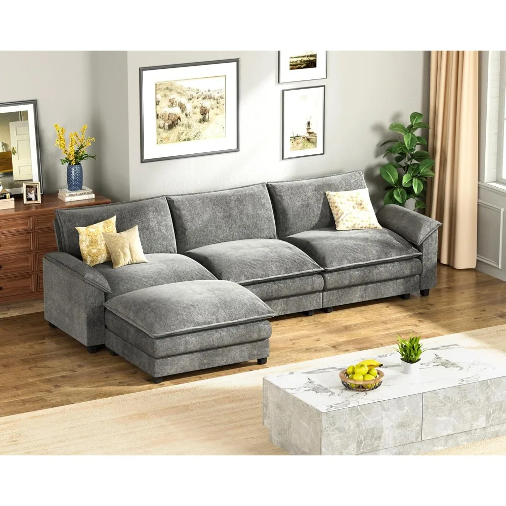 

119" Modular Sectional Sofa, L Shaped Sofa Couch with Reversible Ottoman, DIY Combination Chenille Deep 3-Seat Cloud