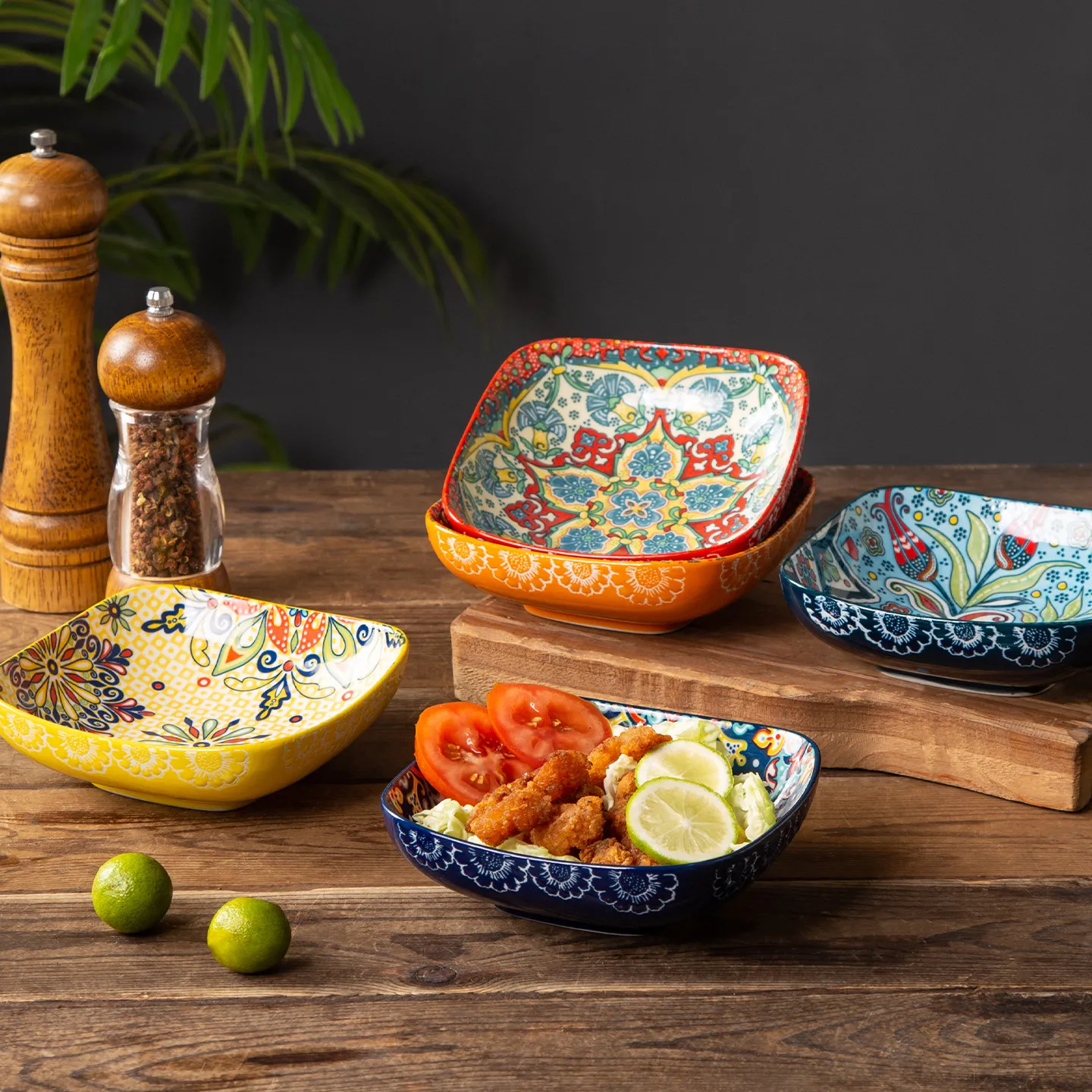 Retro Ceramic Exquisite Small Serving Plates Household Ceramic Plate Square Dish Plate Main Course Plate