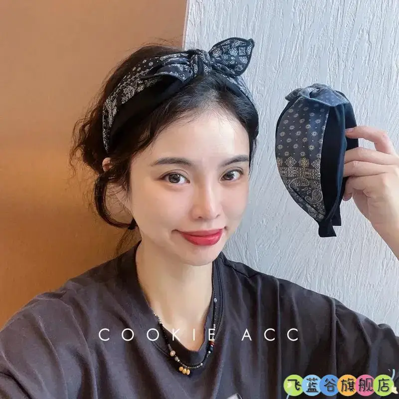 

Retro Hong Kong style bow headband headband women's summer high-end sense foreign fashion big head circumference without hair ac