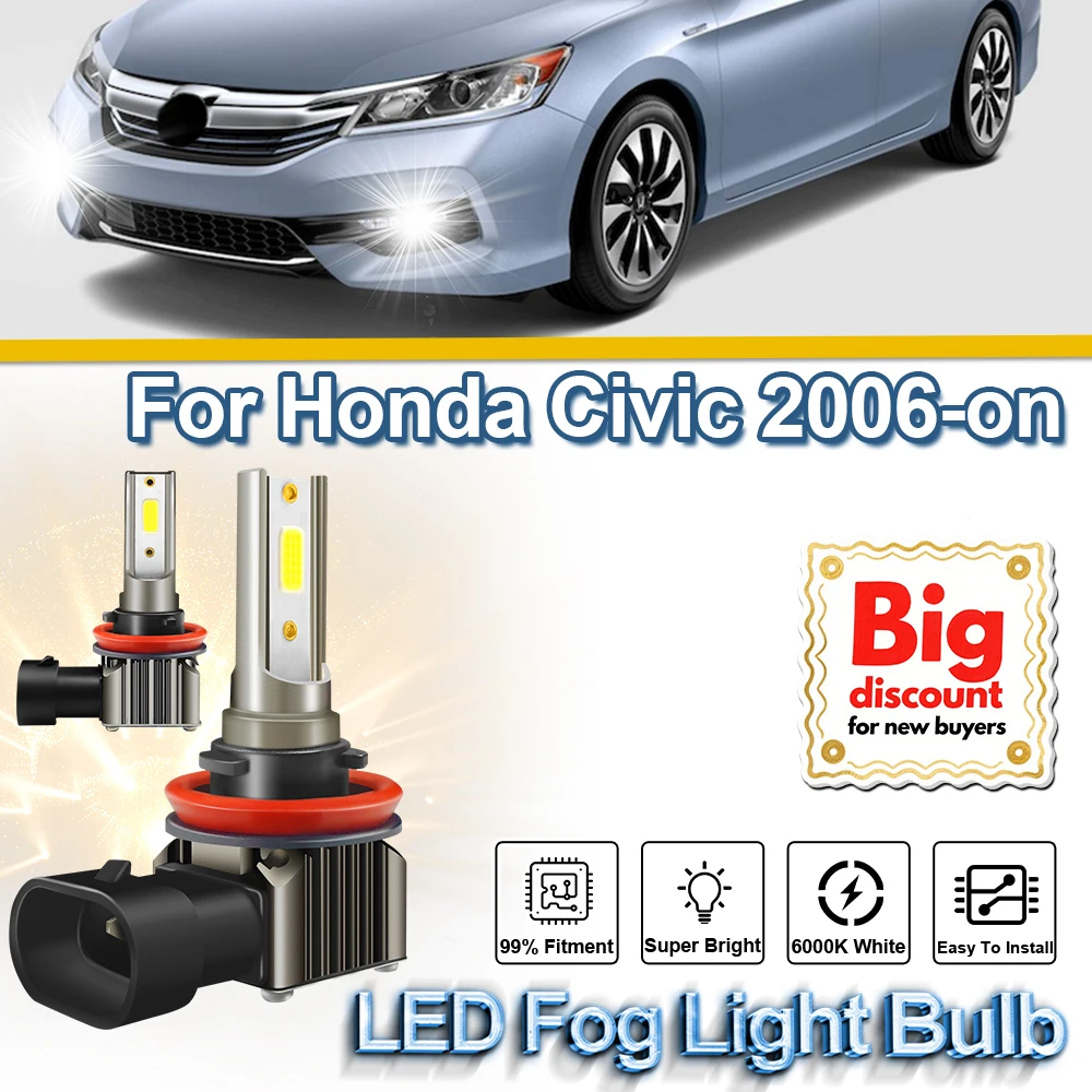 

ROADSUN For Honda Civic 2006 2007 2008 2009 2010 2011-on Front Fog Light Ampoule Super Bright Car Fog Lamp Bulb Canbus No Error