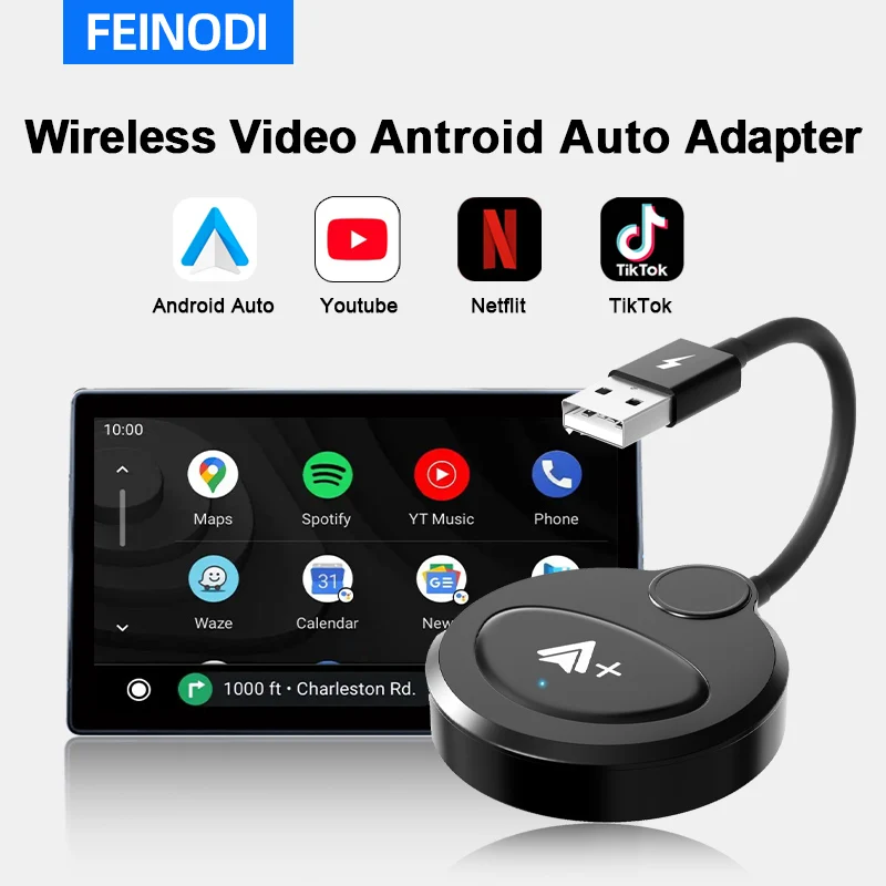 Wireless Android Auto Car Adapter with Youtube Netflix Tiktok,for Factory Wired Android Auto to Wireless