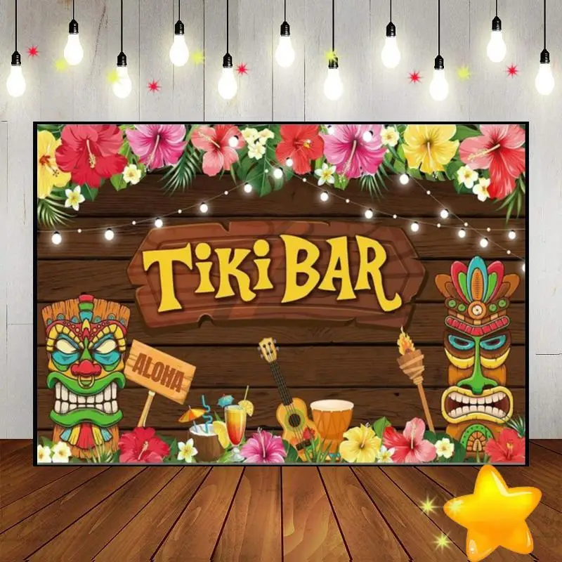 Tiki Bar Summer Tropical Hawaiian Hot Background Birthday Decoration Game Photography Backdrops Cartoon Photo Surprise Banner