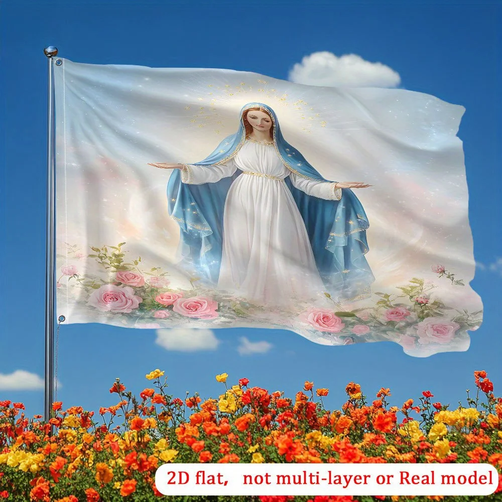 Angelic Mary Rosy Glow 2D Flat Garden Flag, Outdoor Yard Decorative Flag for Year-Round Festive Use