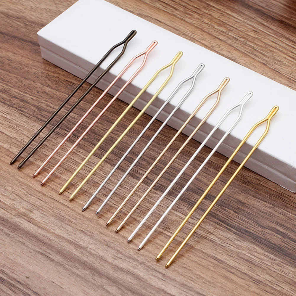 5pcs/lot 125x2mm Raw Brass Gold Color Hair Sticks Y shape Hair Pins Blank Base Setting For Women Jewelry Bulks Components
