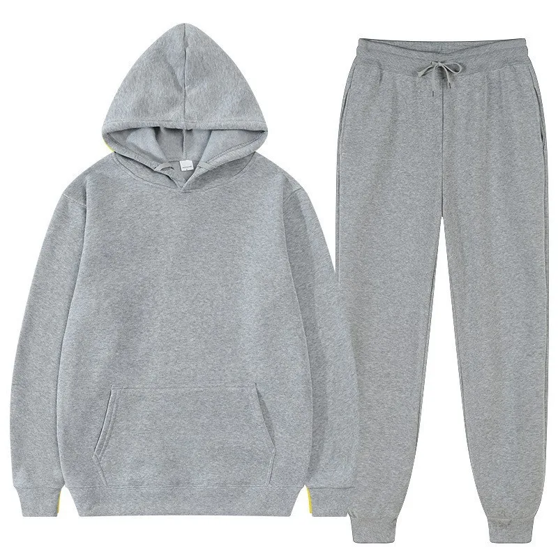 

Unisex Basic Fleece Hoodie And Sweat Pants Set Velvet Tracksuit Autumn Winter Sportswear Jogger Ensemble for Men And Women