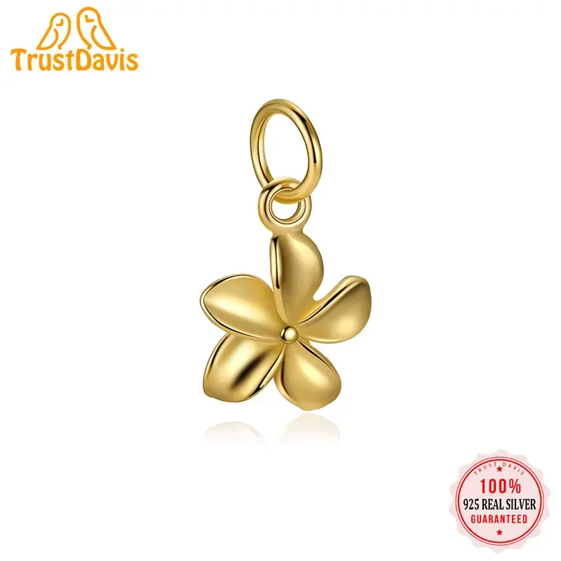 TrustDavis Real 925 Sterling Silver Bracelet Pendant Five Petal Flower Small Windmill DIY Bracelet Accessories Gold Plated DZ824