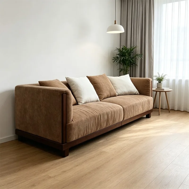 Japanese-style retro solid wood straight-row sofa, old light luxury designer industrial style single and double three-person