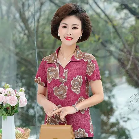 Short Sleeved Clothing for Summer Elderly Women's T-shirts Grandma's Tops for Summer