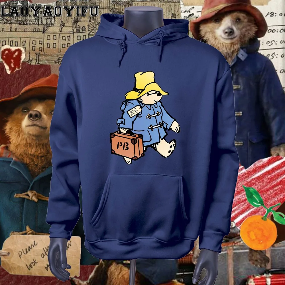 Men Women Cartoon Sweatshirt Cartoon Paddington Bear in London Graphic Hoodie Women Casual Women Clothing Aesthetic Y2k Clothes