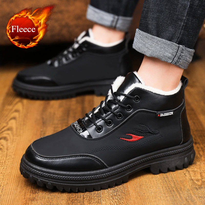 

Winter Men's Shoes Soft Sole Snow Boots Lace Up Cotton Shoes Lightweight Ankle Boots Business Men Sneakers Warm Non-slip Boots