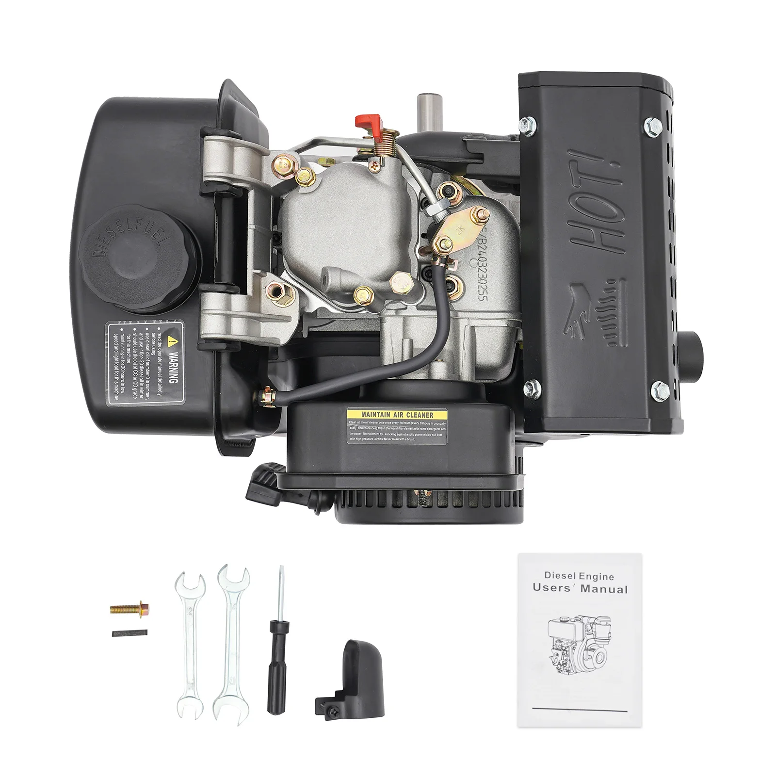 4-stroke Single Cylinder Diesel Engine, 247CC 5HP 3600r/min, Stable Running, 0.66 Gallons Large Fuel Tank, Low Noise