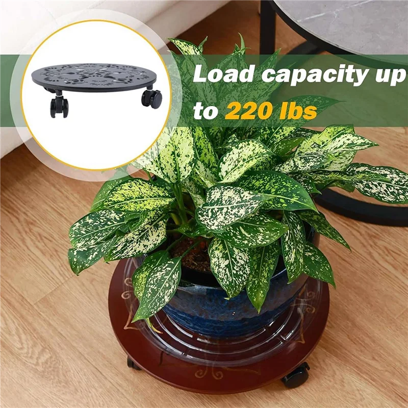 

12 Inches Large Metal Plant Stands With Wheels Round Planter Pot Mover Rollers Plant Stands