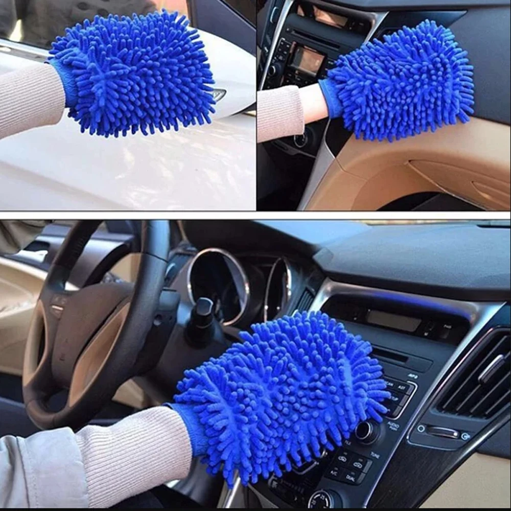 2PCS Car Wash Double Faced Glove Microfiber Chenille Gloves Thick Car Cleaning Mitt Wax Detailing Brush Auto Care Brush Cleaning