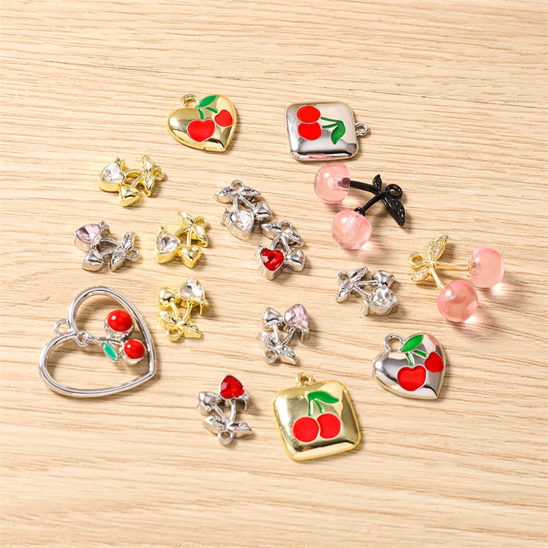 

5pcs Mix Cute Metal Fruit Cherry Charms Pendants for Making Drop Earrings Necklaces Bracelets DIY Crafts Jewelry Accessories