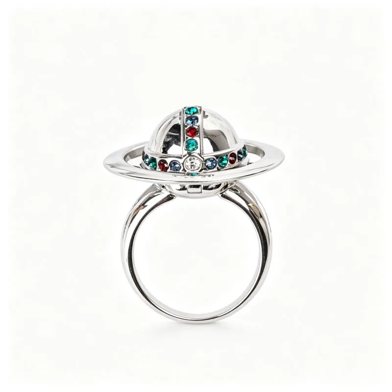 Saturn Ring with Cross and Colorful Stones Gold Plated Brass Punk Jewelry for Women Men Daily Gift