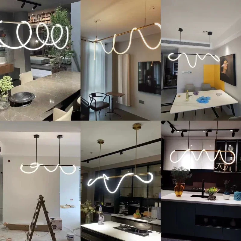 Italian Minimalist Chandelier Living Room Creative Bar Bedroom Line Restaurant Led Light Hanging Lighting DIY Pendant Lamp Home