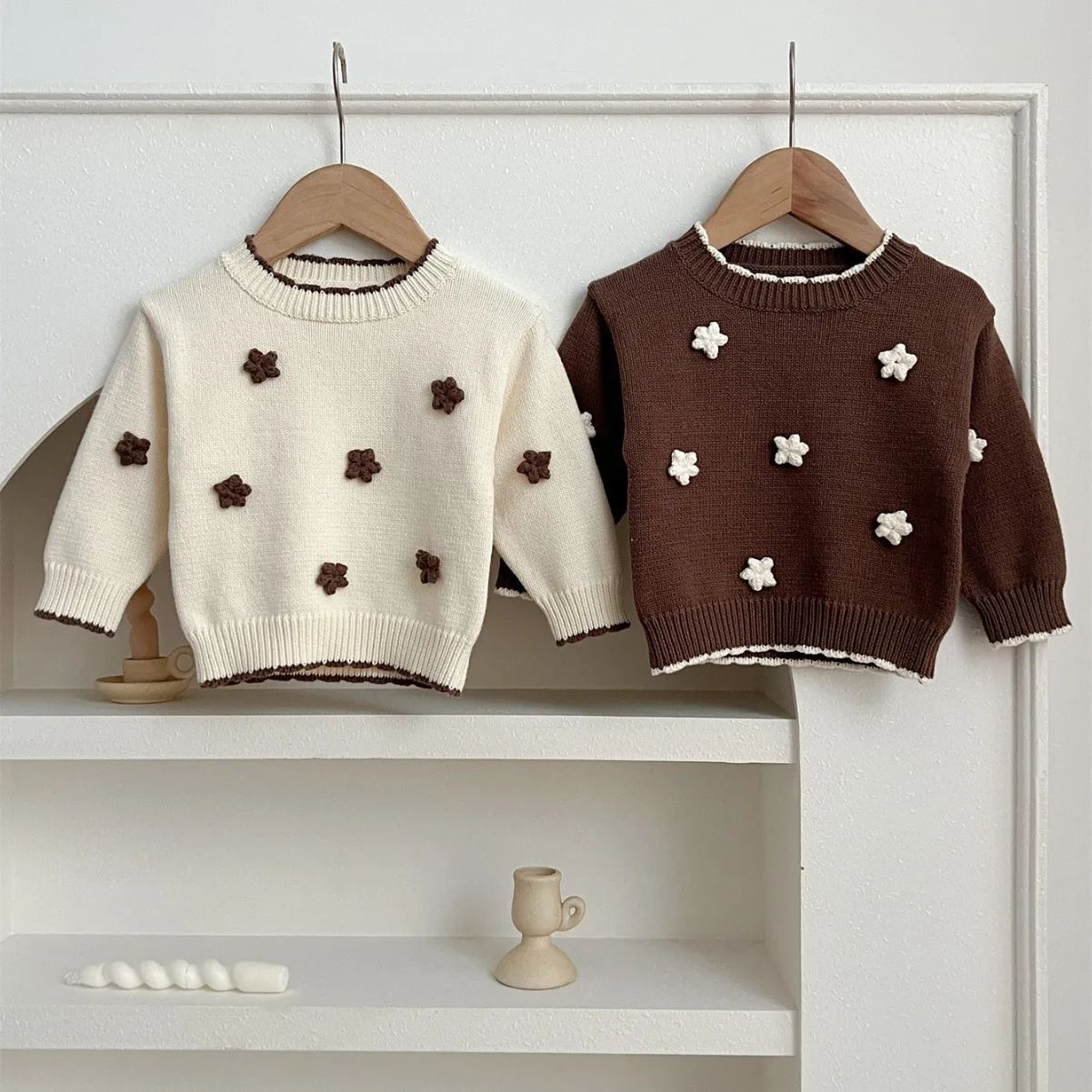 Baby Sweater Autumn New Baby Knitted Hand-embroidered Flower Shirt Baby Girl Sweater Sweater Top Solid Simple